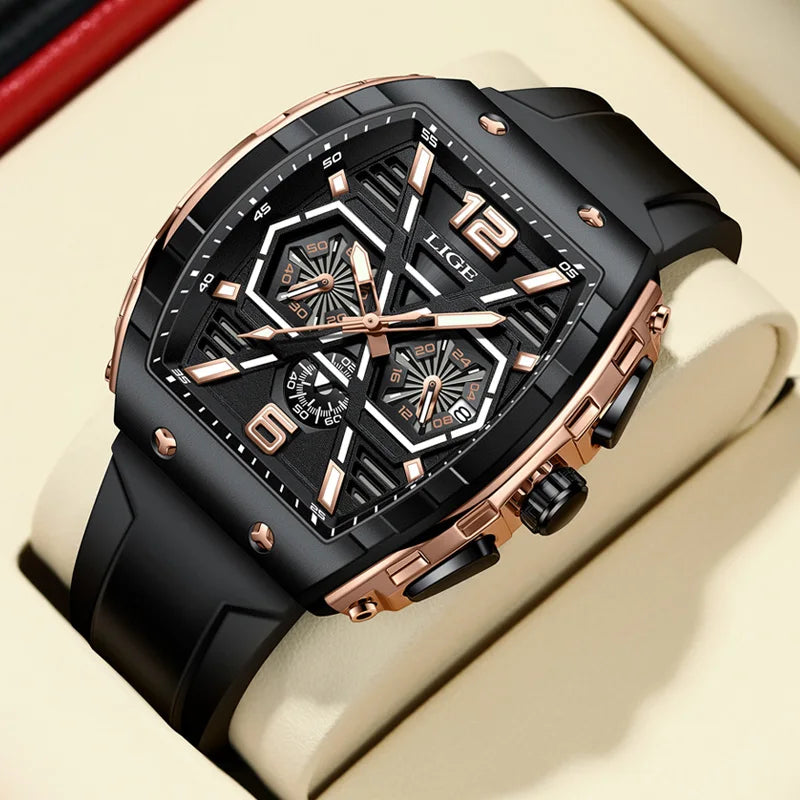 Reloj Hombre LIGE Men Watch Luxury Waterproof Quartz Wristwatch Raise Wrist Luminous Date Sports Silicone Clock Man Watches+Box