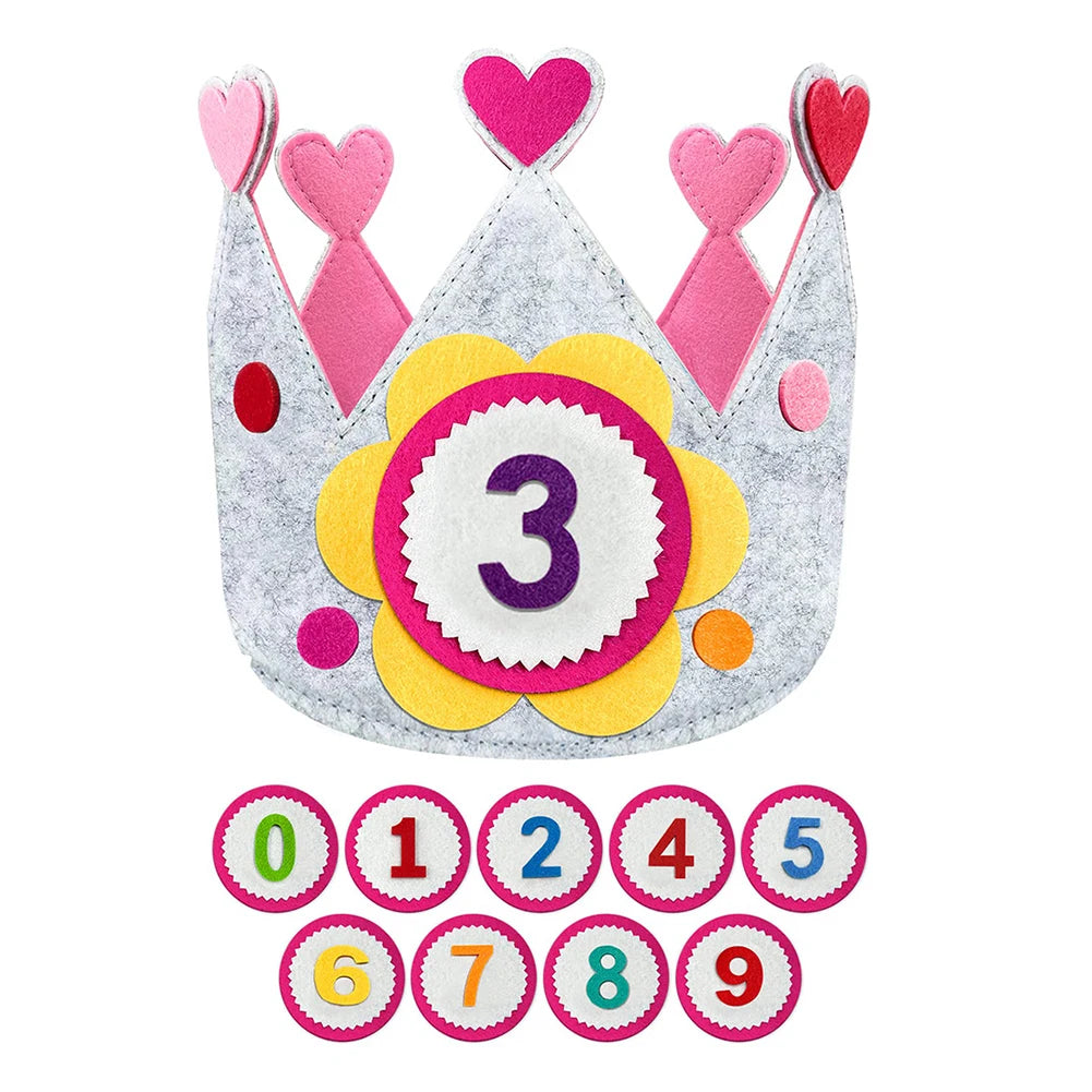 Felt Birthday Crown Children Day Gift Interchangeable Numbers Crown Adjustable Size for Girls Boys Birthday Party Decor
