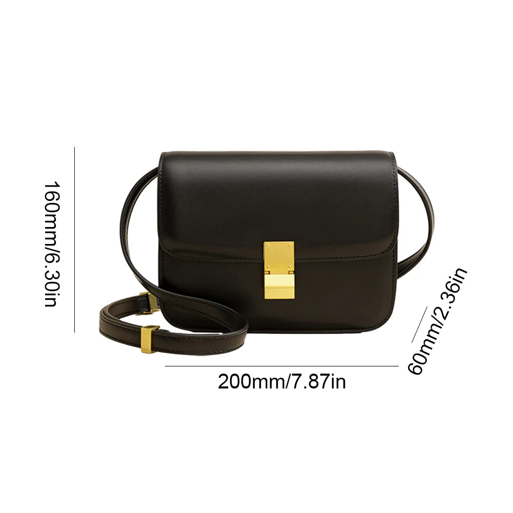Leather Shoulder Bag for Women Small Square Bag Metal Lock Fashion Messenger Bag Luxury Designer Handbag Casual Commuting Bag