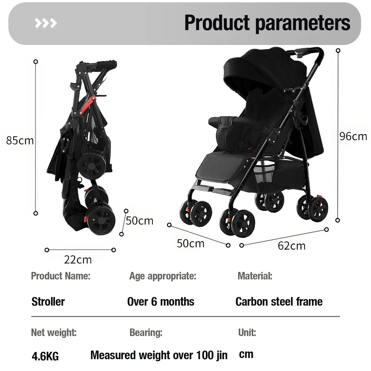 2 in 1 Baby Stroller Baby Carriage Lightweight Stroller Travel System Stroller One Hand Fold Stroller for Travel with Canopy
