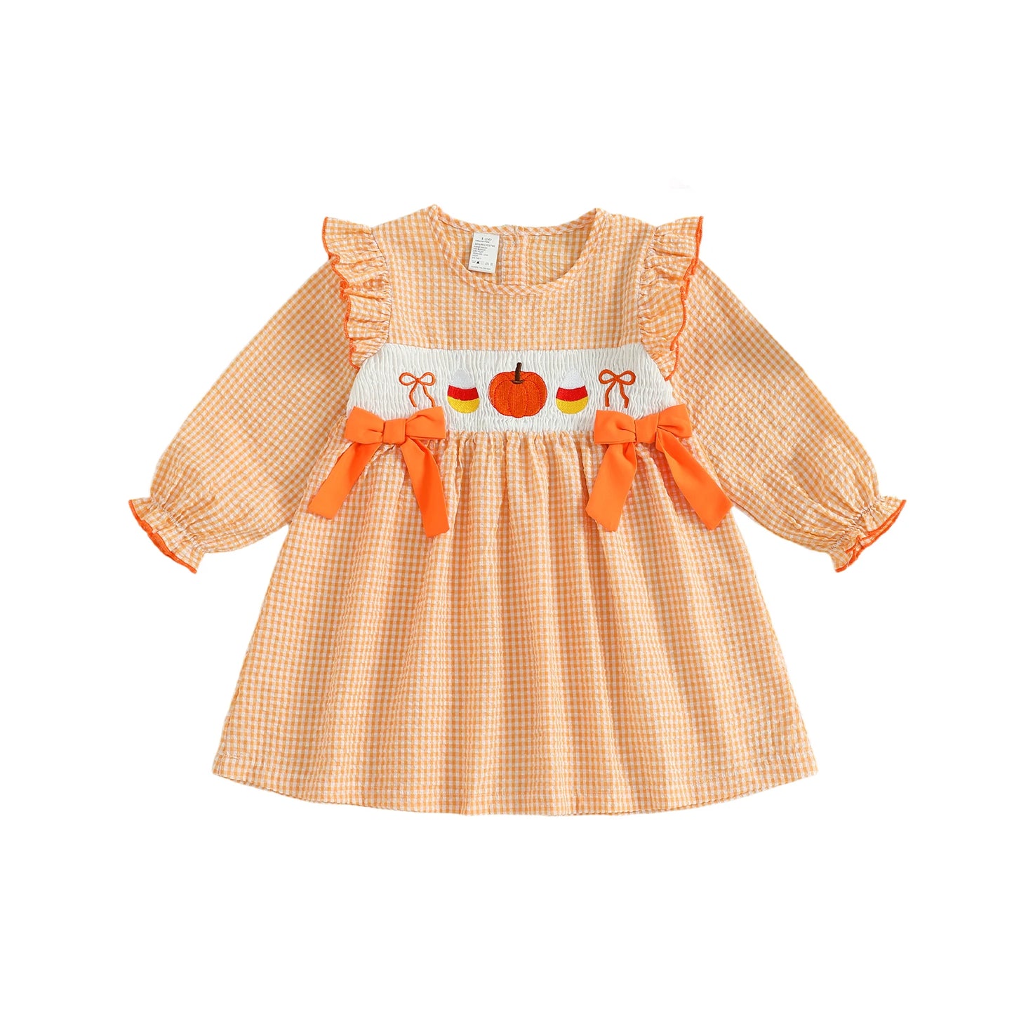 Girls Long Sleeve Plaid Dress with Crew Neck Casual Fall Dress for Kids Halloween Costume Party Outfit