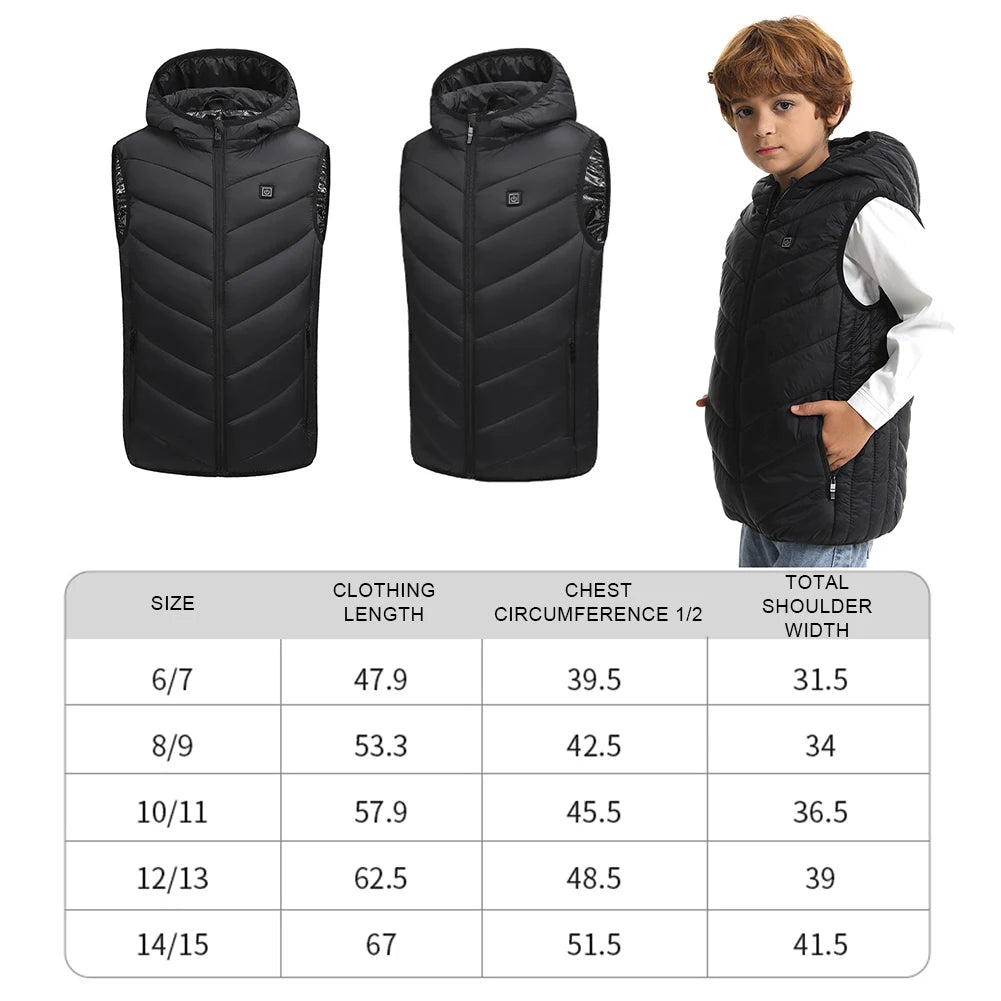 10 Heating Zones Heated Vest USB Electric Heated Jackets Thermal Winter Warm Jacket for Kids