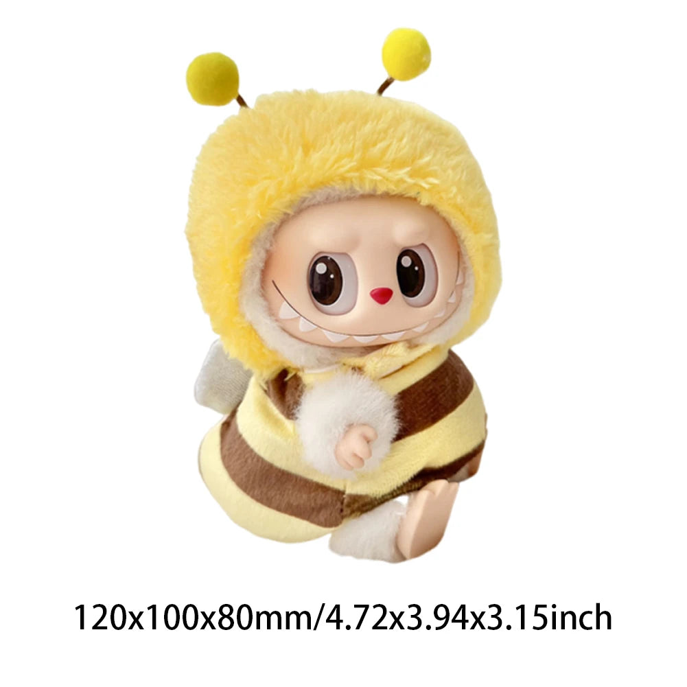 DIY Cute Clothes For 17cm Labubu Pendant Sitting Doll Shark Bee Dinosaur Mini Dolls Accessories Cartoon Clothes Decoration