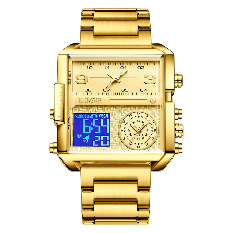LIGE Fashion Man Wristwatch Waterproof Luminous Date Week Men Watch Digital Multifunction Luxury Quartz Men's Watches Reloj
