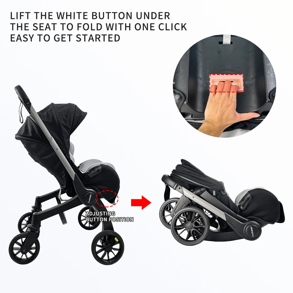 Newborn travel car, lightweight and foldable, adjustable handle, can be pushed in both directions, Can Be Used As A Mother's Da