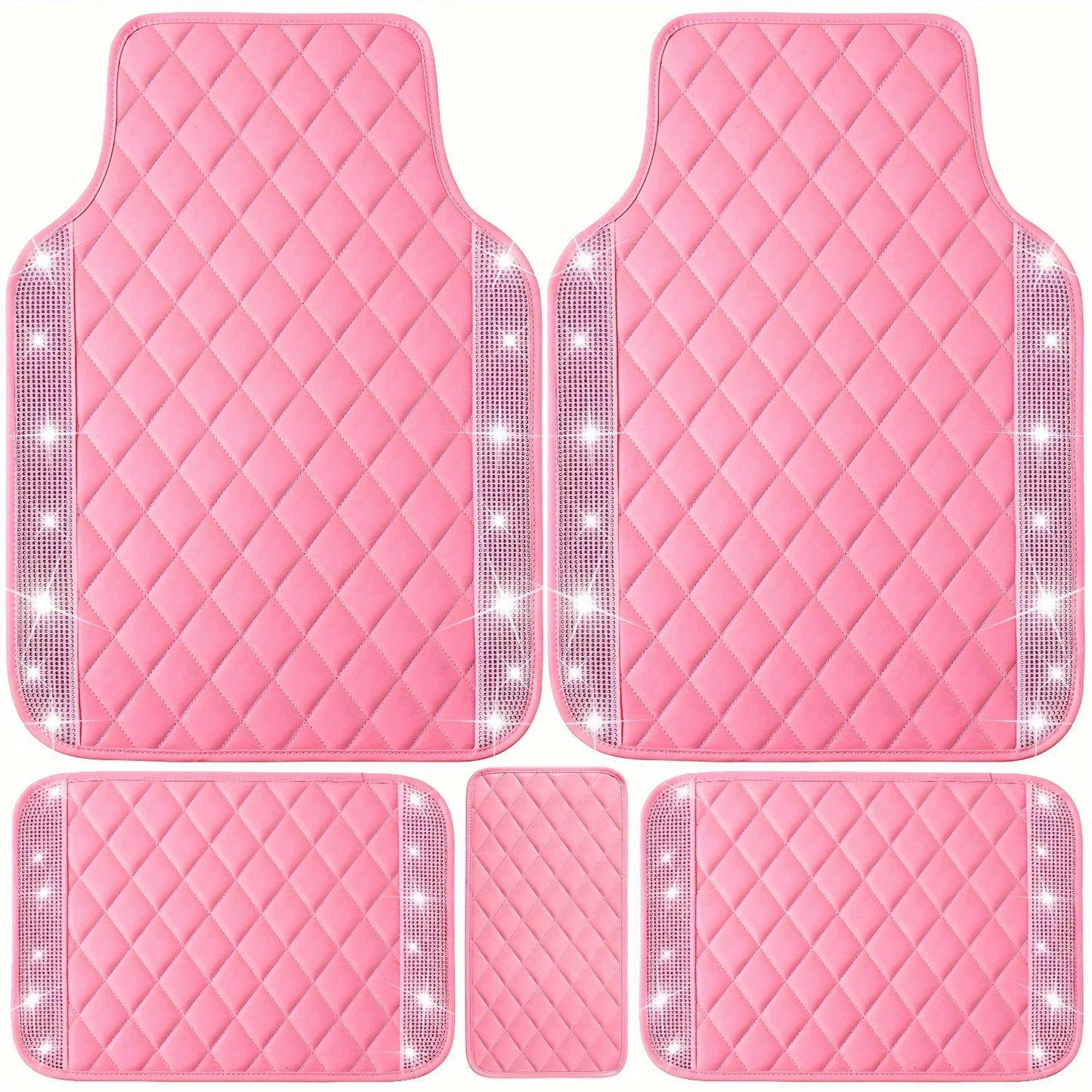 Bling PU Leather Car Mats Shining Diamond Floor Mats Crystal Rhinestone SparklyGlitter Carpet Anti-Slip Waterproof Pad Universal
