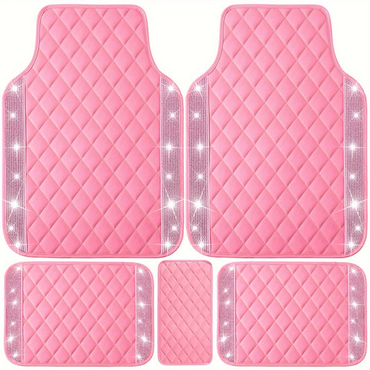 Bling PU Leather Car Mats Shining Diamond Floor Mats Crystal Rhinestone SparklyGlitter Carpet Anti-Slip Waterproof Pad Universal