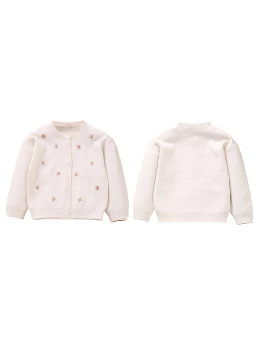 Toddler Girl Hooded Sweater Soft Knit Pullover with Cute Animal Embroidery Long Sleeve Button Closure Winter Coat for Baby