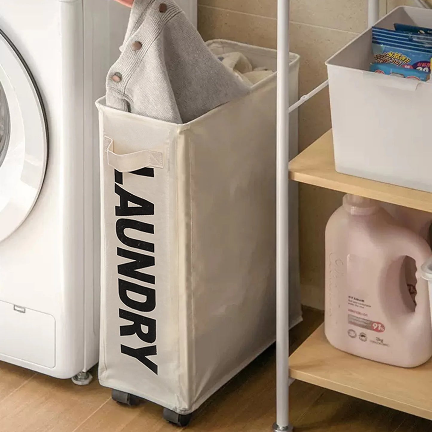 1Pc Laundry Basket with Wheels Easy Movement Large Capacity Waterproof Laundry Basket Foldable Design Dirty Clothes Hamper