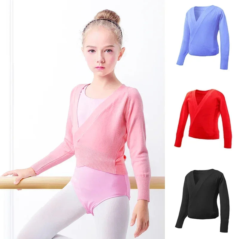 Spring Autumn Wrap Ballet Sweater Cardigans for Girls Kids Soft Knitted Dance Leotards Crossover Warm Ballet Coats
