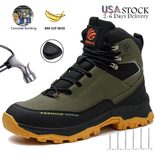 Mens Work Boots Steel Toe Safety Sneakers with Metatarsal Guard Slip-Resistant Puncture-Resistant Sole for Warehouse & Delivery