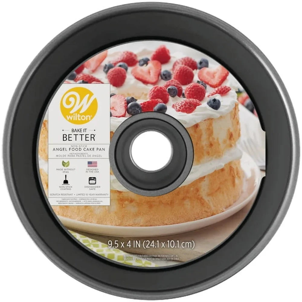 Non-Stick Angel Food Cake Pan 9.5in Fluted Tube Baking Pan Durable Cold-Rolled Steel Easy Release Scratch Resistant Oven Safe