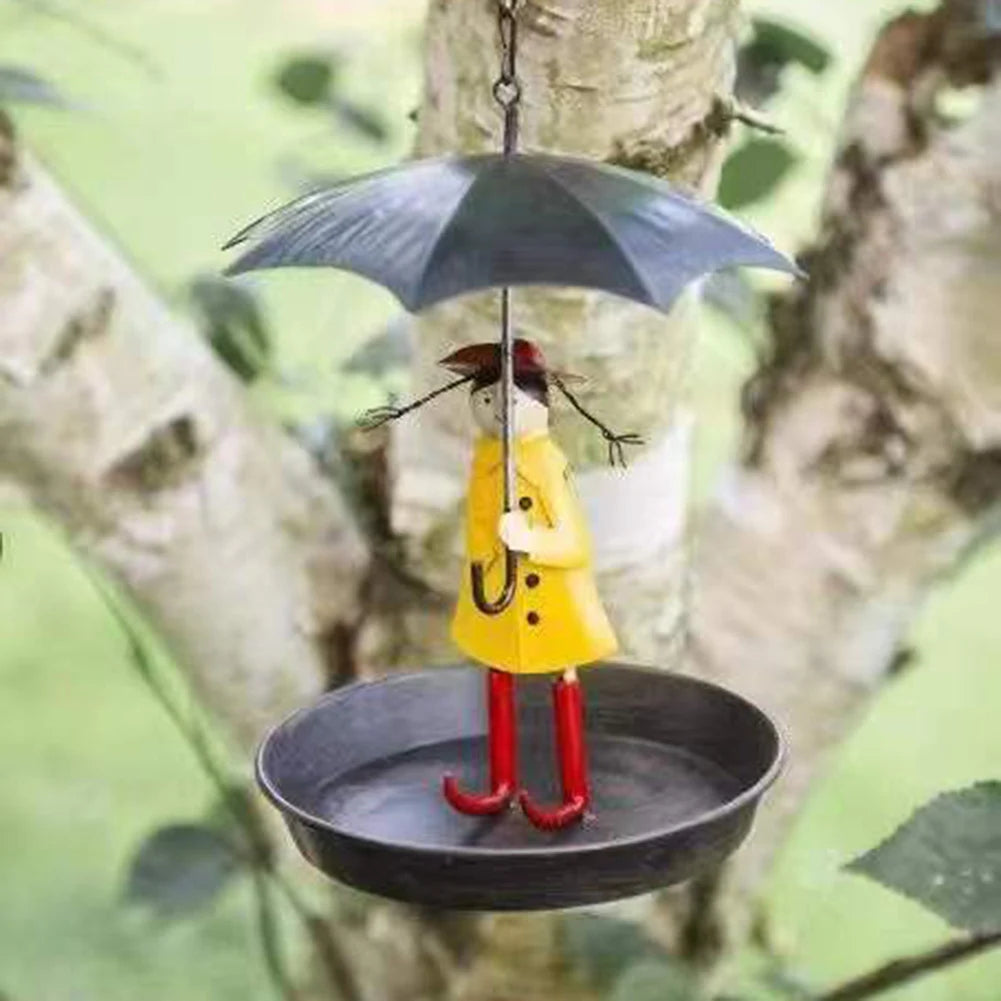 Hanging Bird Feeder Creative Bird Feeders Girl with Umbrella Tray Outdoor Garden Yard Decoration Bird Feeder for Outdoors Hangin