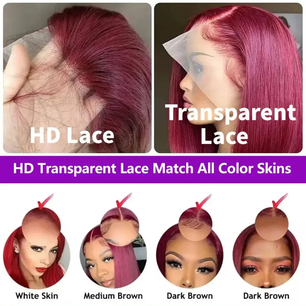 200 Density 13x4 Curly 99J Burgundy Colored Lace Front Wig 30 36 Inch Deep Wave 13x6 HD Lace Frontal Human Hair Wigs For Women