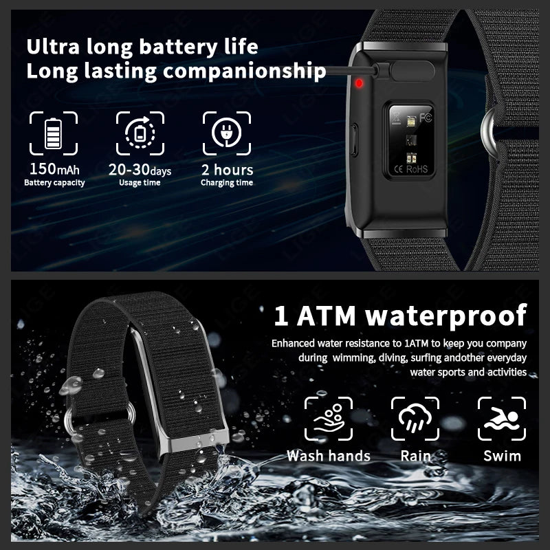 LIGE No Screen Smart Watch Men's Sports Outdoors Fitness Heart Rate Monitor 1ATM Waterproof New Smartwatch For Andrio IOS 2025