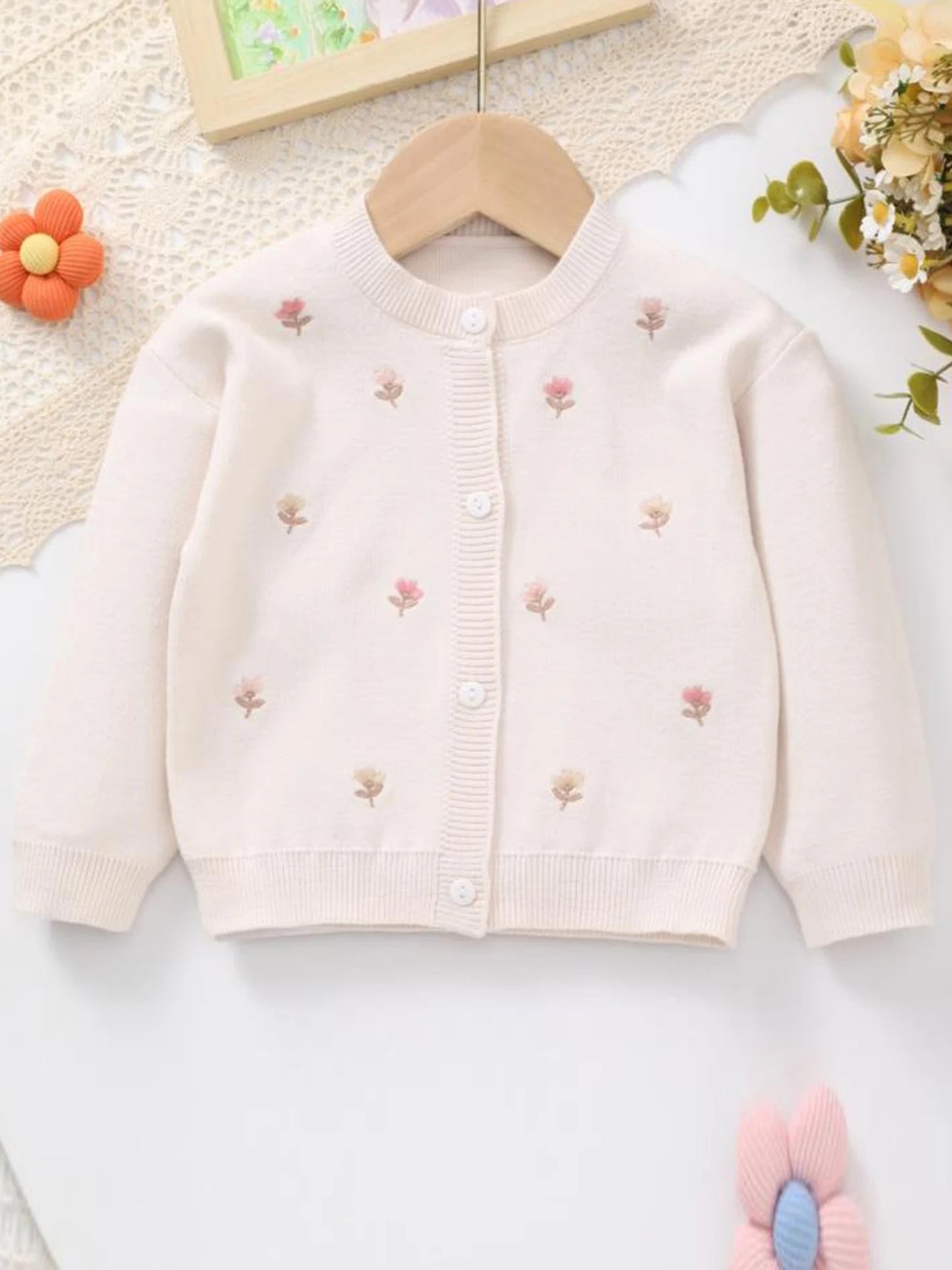 Toddler Girl Hooded Sweater Soft Knit Pullover with Cute Animal Embroidery Long Sleeve Button Closure Winter Coat for Baby