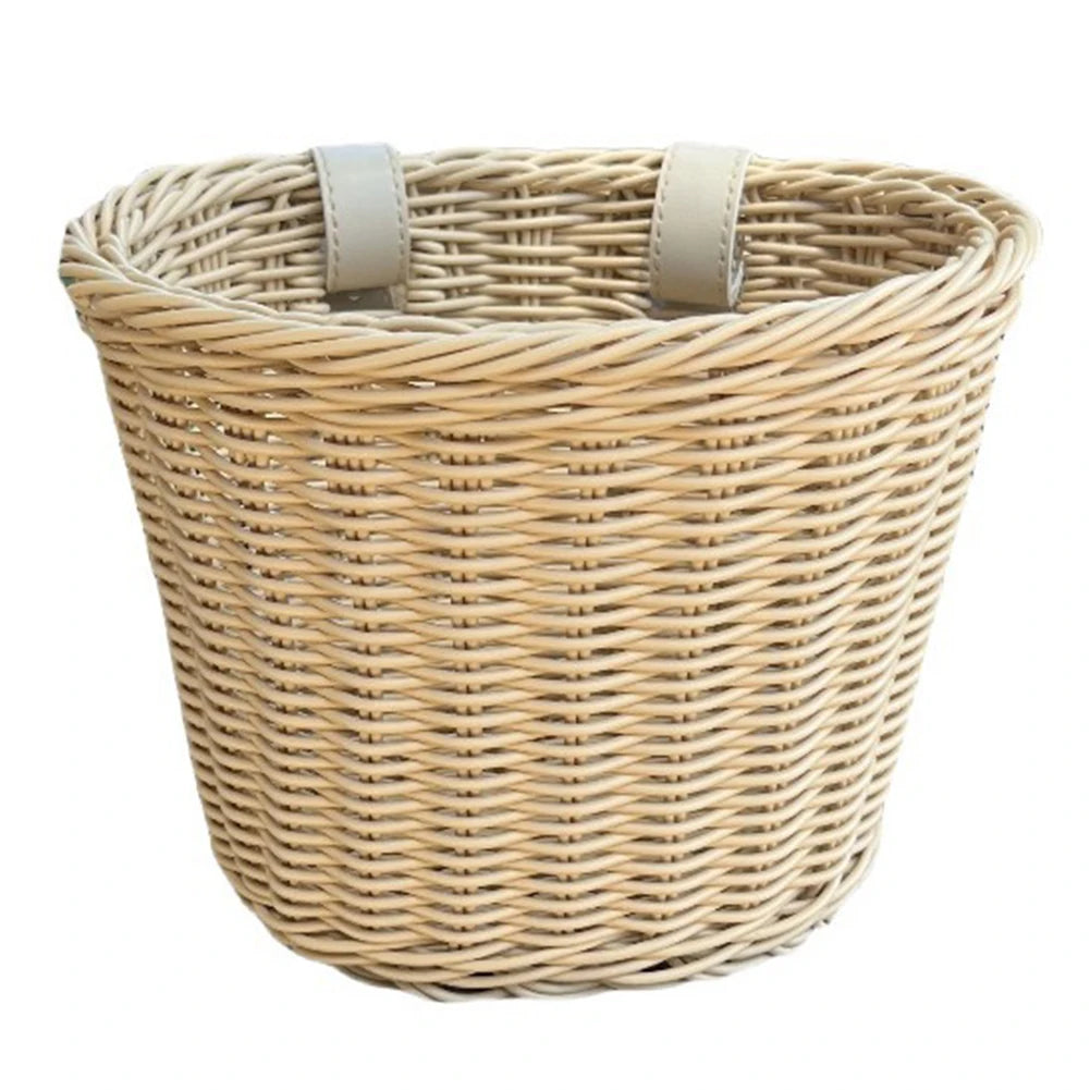 Rattan Bike Basket Front Handlebar Waterproof Handwoven Vintage Bicycle Basket for Kids and Adults