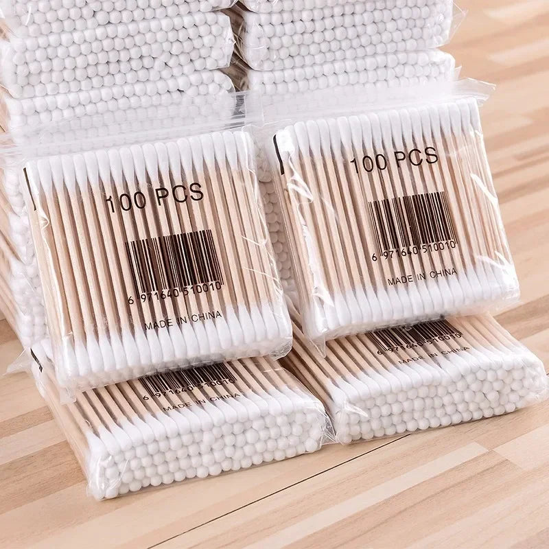 500pcs Double Head Wood Cotton Swab Nose Ears Cleaning Women Makeup Tools Lipstik Cotton Buds Tip Sticks Health Care