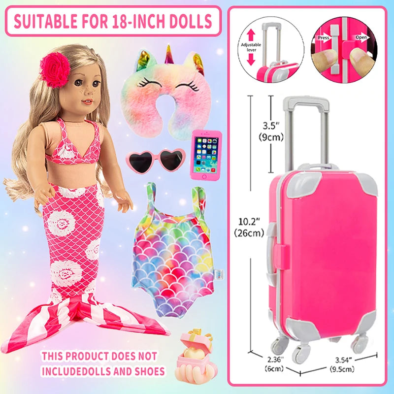 Mermaid Costume Set 18Inch/40cm Sunglasses Swimsuit Luggage American Doll Clothes Skirt Baby Doll Reborn Doll Toys Girl Gift