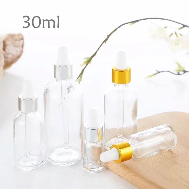 28PCS 30ml/50ml Essential Oil Glass Aromatherapy Liquid Drop for Massage Pipette Bottles Refillable Gold Silver Black Dropper