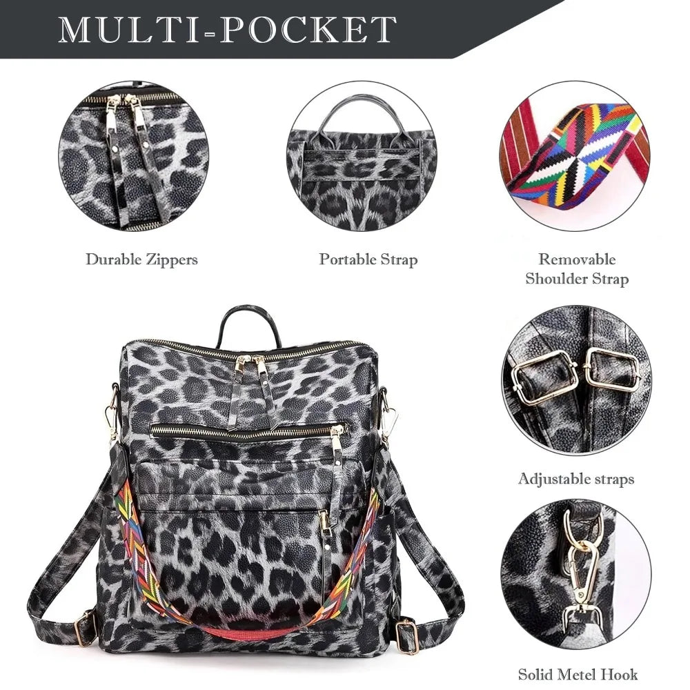 Backpack Purse for Women Fashion Designer Travel Backpack Leather Convertible Shoulder Bags Casual Daypack,Serpentine gray and
