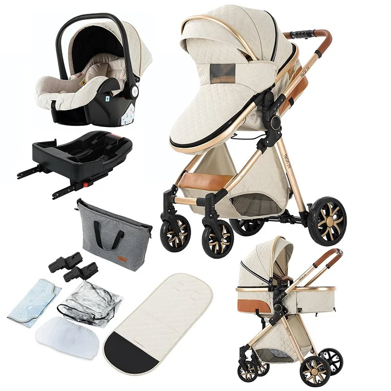 Baby Stroller 3 in 1Baby Carriage Pram Pushchair Pram for 0-3 Years Old Baby Car Seats with Isofix for Baby Newborns Children