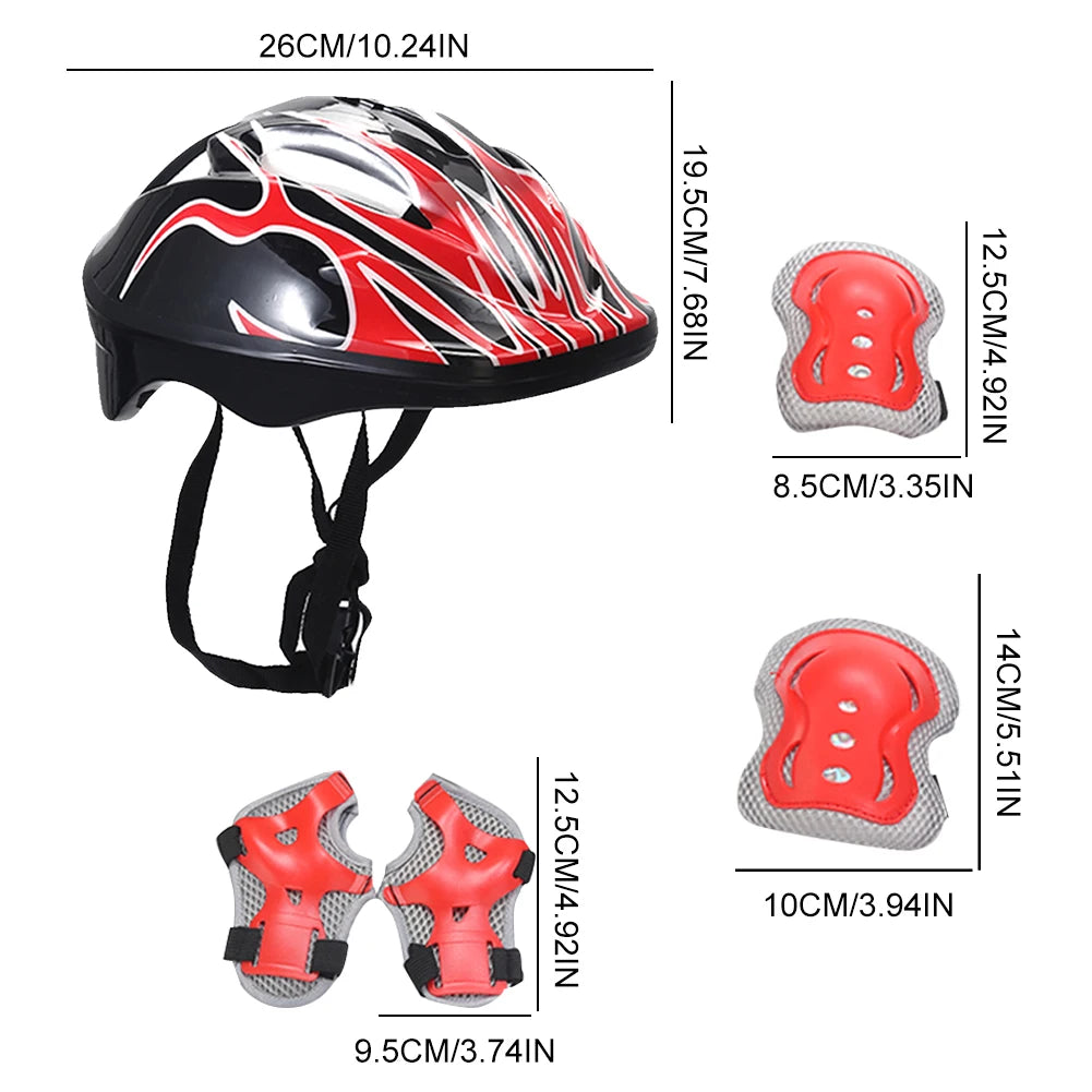 7Pcs Kids Helmet Knee Elbow Pad Sets Protective Gear Set Wrist Pad Kid Bicycle Cycling Safety Helmet Set Sport Protective Supply