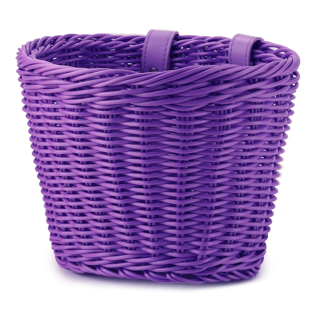 Rattan Bike Basket Front Handlebar Waterproof Handwoven Vintage Bicycle Basket for Kids and Adults