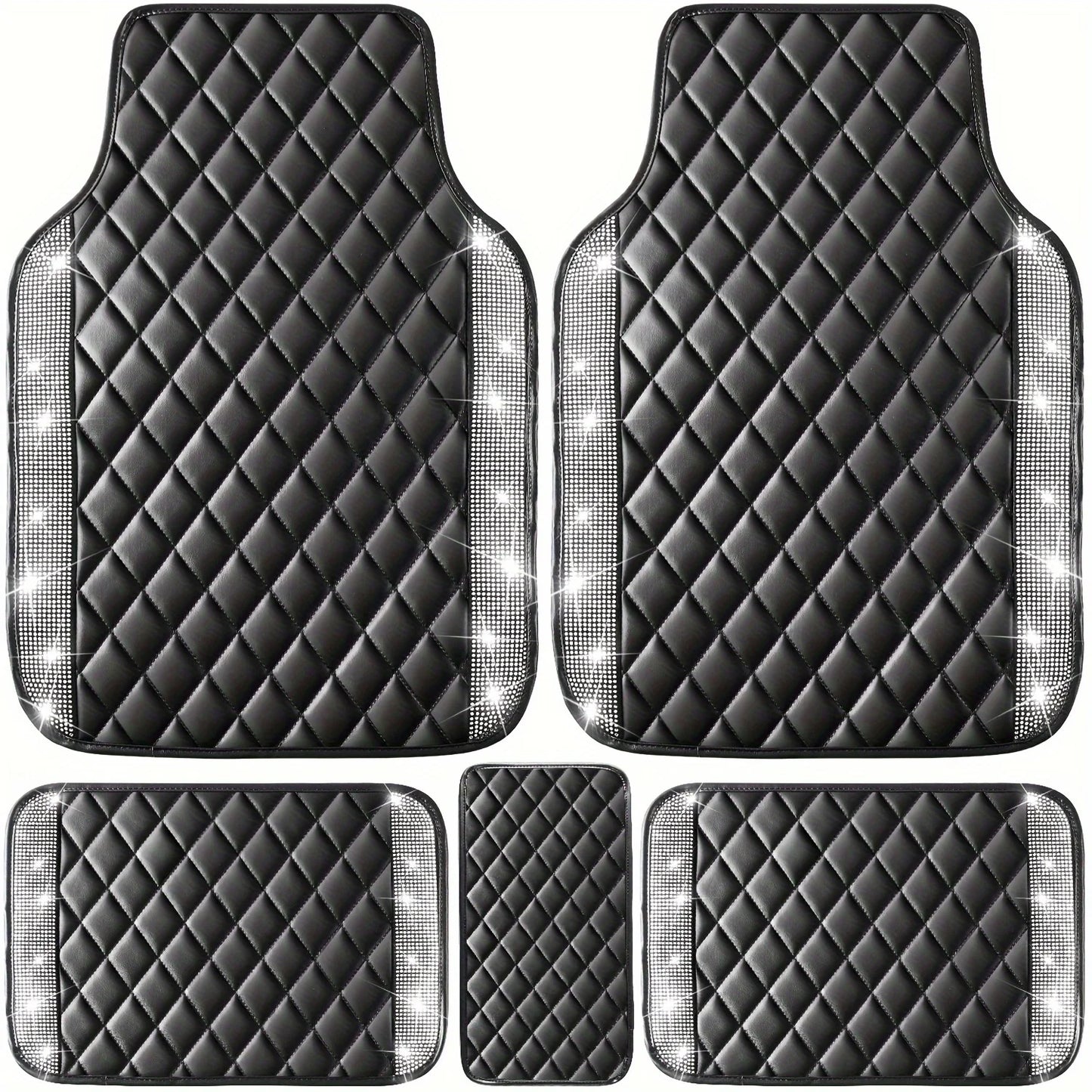 Bling PU Leather Car Mats Shining Diamond Floor Mats Crystal Rhinestone SparklyGlitter Carpet Anti-Slip Waterproof Pad Universal