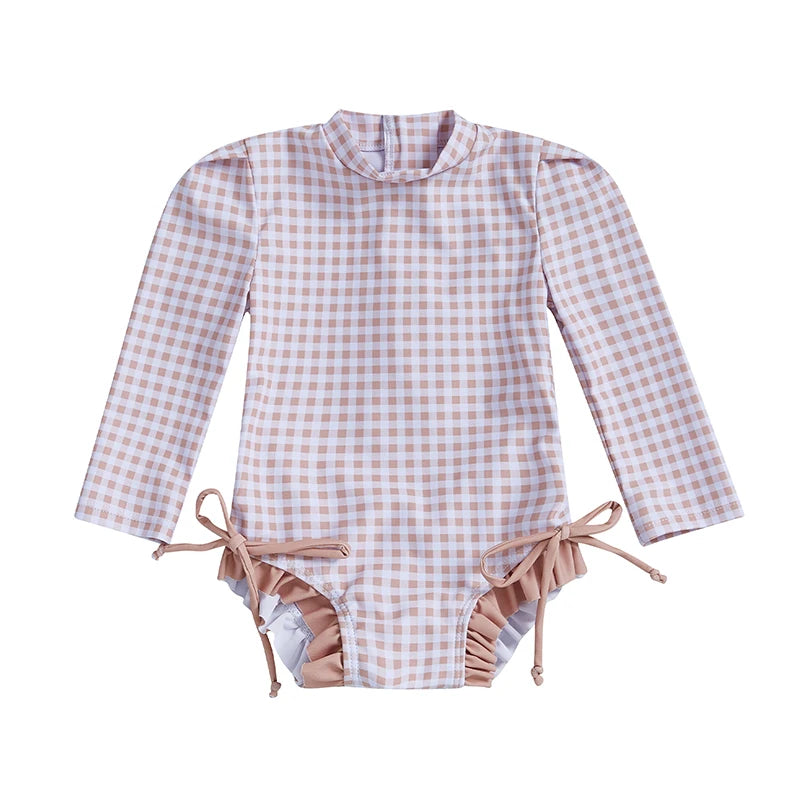 Women s Long Sleeve Rash Guard Swimsuit with Ruffle Trim and Floral Print  Bathing Suit Swim Romper for Girls