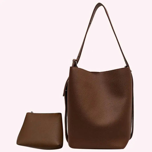 Women Fashion Shoulder Bag Large Capacity Bucket Grocery Bag Adjustable Strap Solid Color Simple Bag with Matching Clutch Set