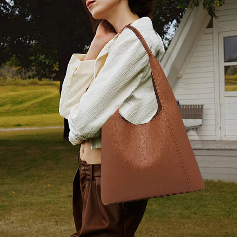 Shoulder Purse for Women Magnetic Closure Top Handle Handbag PU Leather Large Capacity Solid Hobo Bag for Work Travel