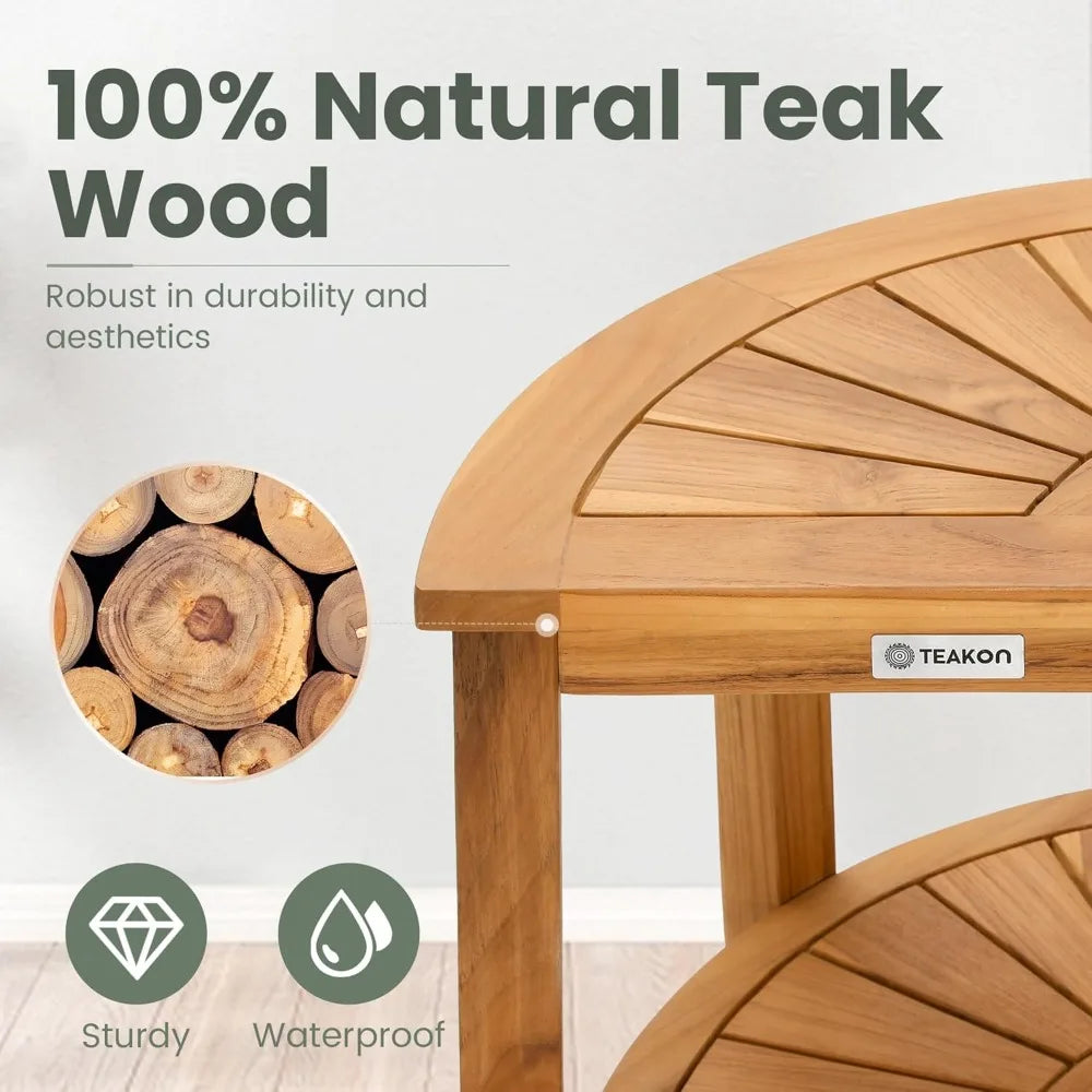 Upgraded version Teak Shower Bench, Bathroom Shower Stool with Storage Shelf Waterproof Wood Bench, Shower Seat