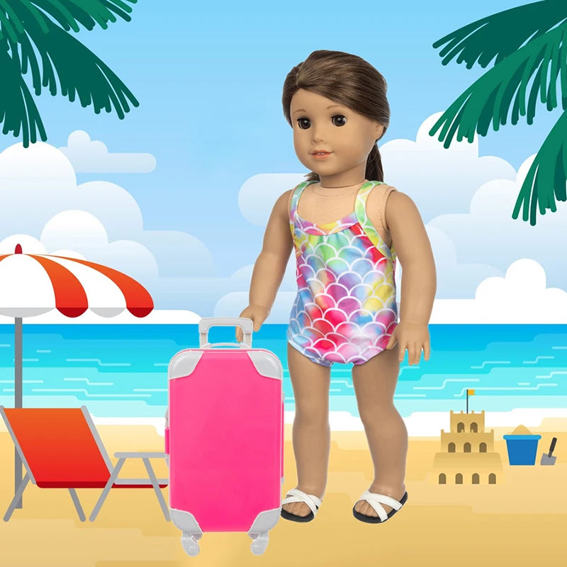 Mermaid Costume Set 18Inch/40cm Sunglasses Swimsuit Luggage American Doll Clothes Skirt Baby Doll Reborn Doll Toys Girl Gift
