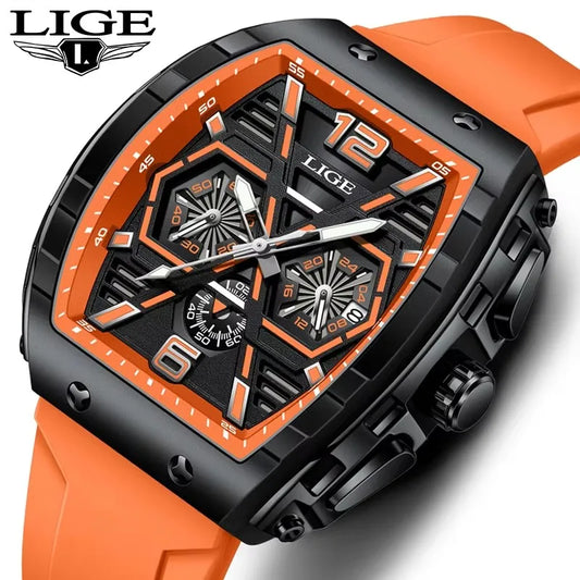 Reloj Hombre LIGE Men Watch Luxury Waterproof Quartz Wristwatch Raise Wrist Luminous Date Sports Silicone Clock Man Watches+Box