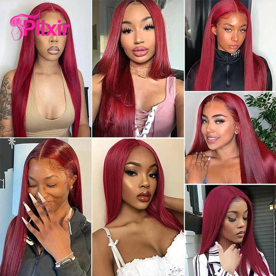 Burgundy 13x6 Hd Lace Frontal Human Hair Wig Red 99j Colored 13x4 Bone Straight Human Hair Wigs 30 Inch Brazilian Lace Front Wig
