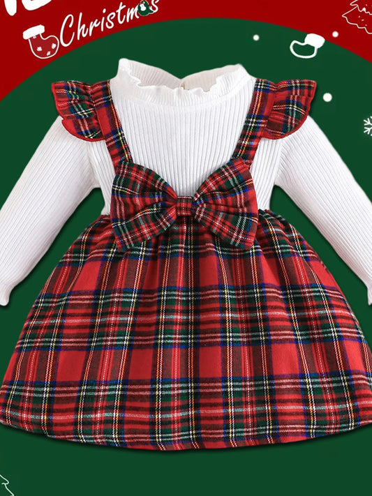 Toddler Christmas Outfit Red and Green Plaid Dress with Matching Headband Festive Holiday Costume for Baby Girl