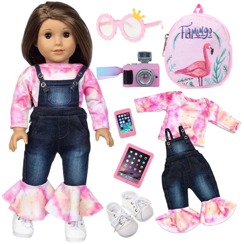 16-18Inch Doll Clothes Jeans jumpsuit for American Girl Doll Camera Phone Accessories Fashion New Baby Born Suit Doll Girl Gift