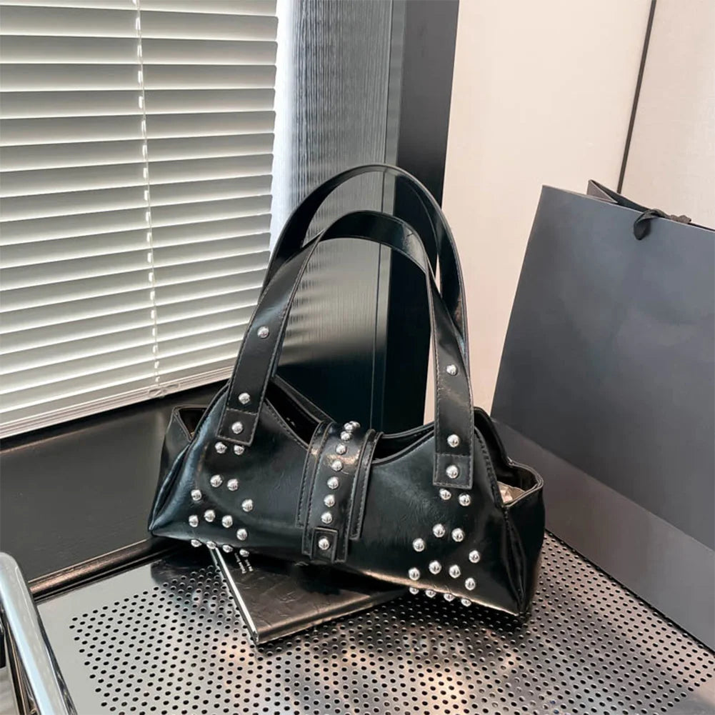 Shoulder Bag for Women Rivet Punk Underarm Bag PU Leather Studded Clutch Purse Trendy Hobo Purse for Work Travel Shopping