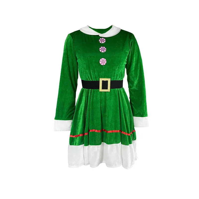Women s Christmas Elf Costume Set with Dress Belt Hat Shoe Covers and Socks - Perfect for Cosplay and Role-Playing Parties