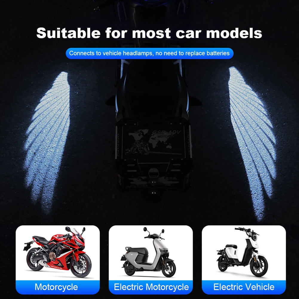 2Pcs LED Welcome Light For Motorcycle Angel Wings Projection Lights 8-30V Motorcycle Modified Decorative Light Wing Laser Lights