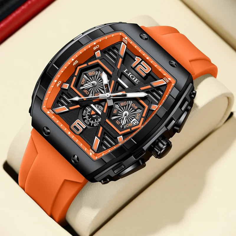 Reloj Hombre LIGE Men Watch Luxury Waterproof Quartz Wristwatch Raise Wrist Luminous Date Sports Silicone Clock Man Watches+Box