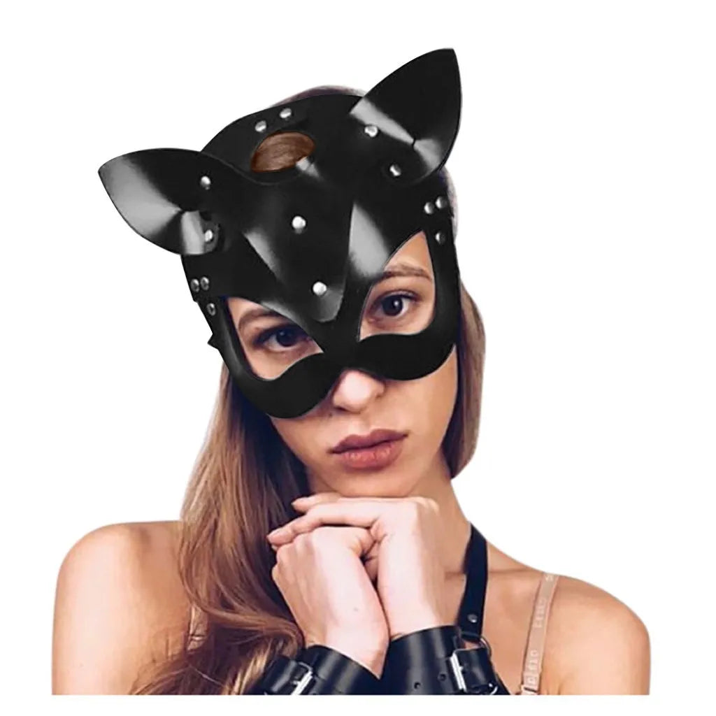 Half Face Cat Cosplay Mask Female Leather Mask Eye Cosplay Halloween Party Pu Half Face Mask Adult Game Supplies Adult Game