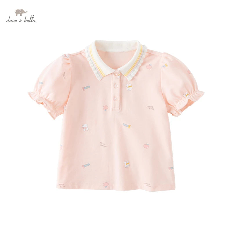 Dave Bella Short Sleeve Cotton Polo T-Shirt for Gilrs Cute Summer Bubble Tops Little Kids T-Shirts Top Tee DB2235519