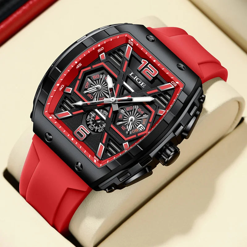 Reloj Hombre LIGE Men Watch Luxury Waterproof Quartz Wristwatch Raise Wrist Luminous Date Sports Silicone Clock Man Watches+Box