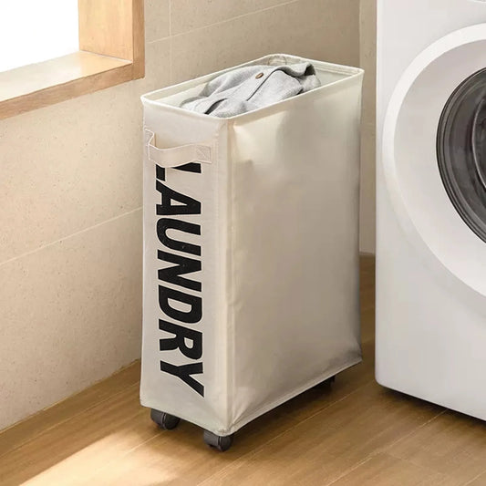 1Pc Laundry Basket with Wheels Easy Movement Large Capacity Waterproof Laundry Basket Foldable Design Dirty Clothes Hamper
