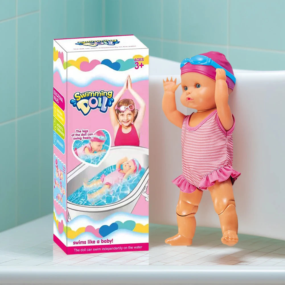 Swimmer Doll Waterproof Kids Bathroom Bath Toy with Movable Joint and Detachable Suit for Girls Birthday Gift for Kids