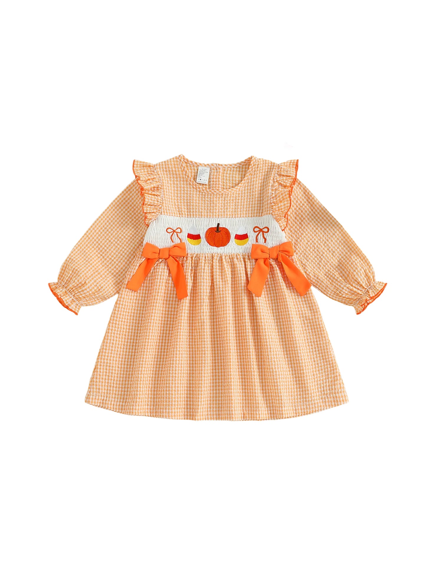 Girls Long Sleeve Plaid Dress with Crew Neck Casual Fall Dress for Kids Halloween Costume Party Outfit