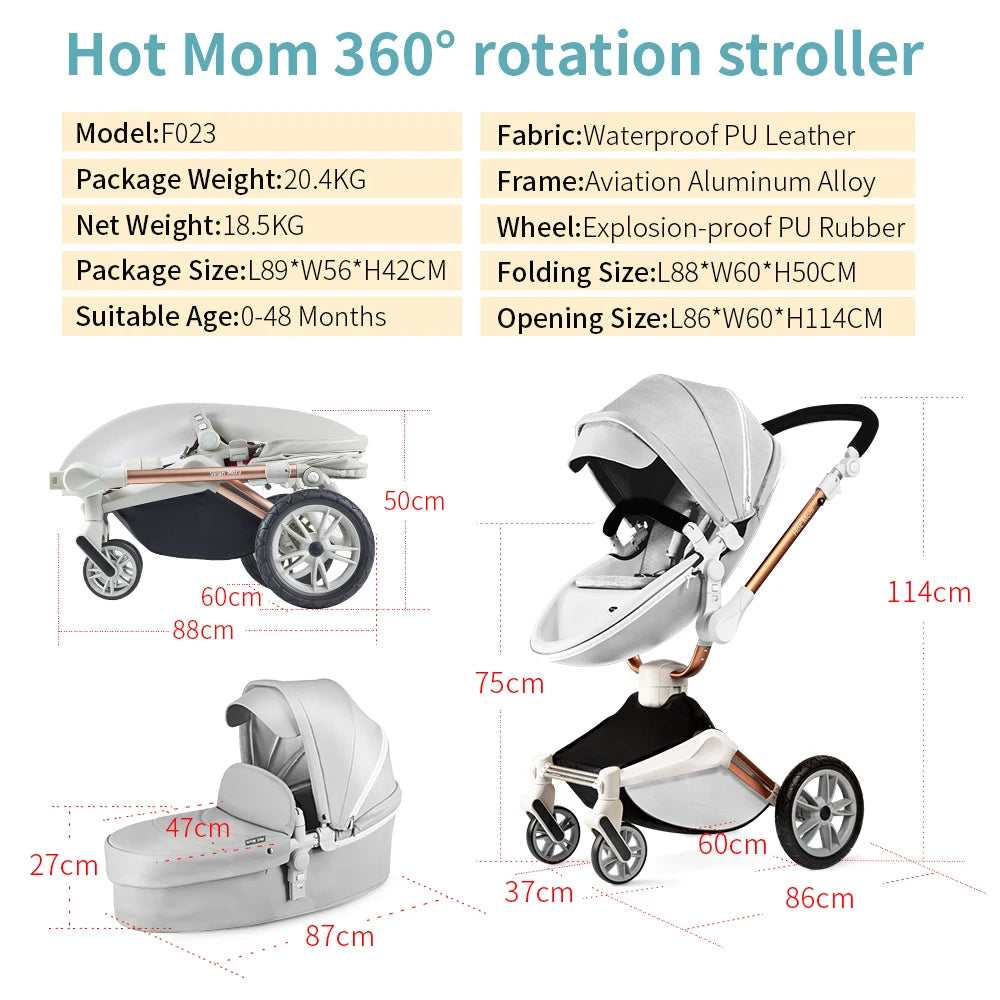 Hot Mom Baby Stroller ,Travel System，360° Rotation High Landscape Stroller, Large Wheels, Suitable For Various Terrains