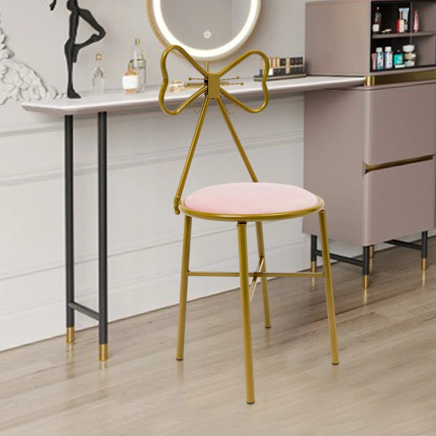 Modern Butterfly Shaped Backrest with Pink Cushion Chair Dining Chair Makeup Cute Girls Chair Backrest for Home Wedding Events
